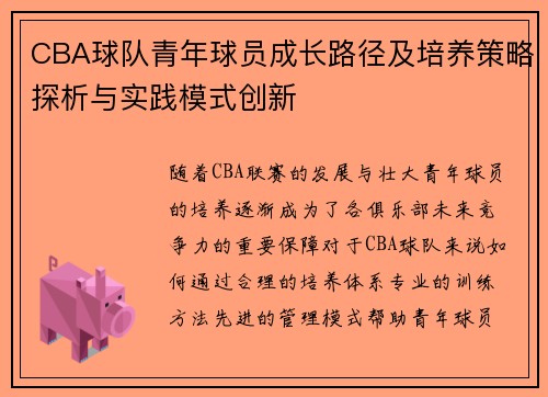 CBA球队青年球员成长路径及培养策略探析与实践模式创新